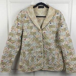 Donna Sharp Quilt Patchwork Floral Print Button Jacket Pockets Womens Medium
